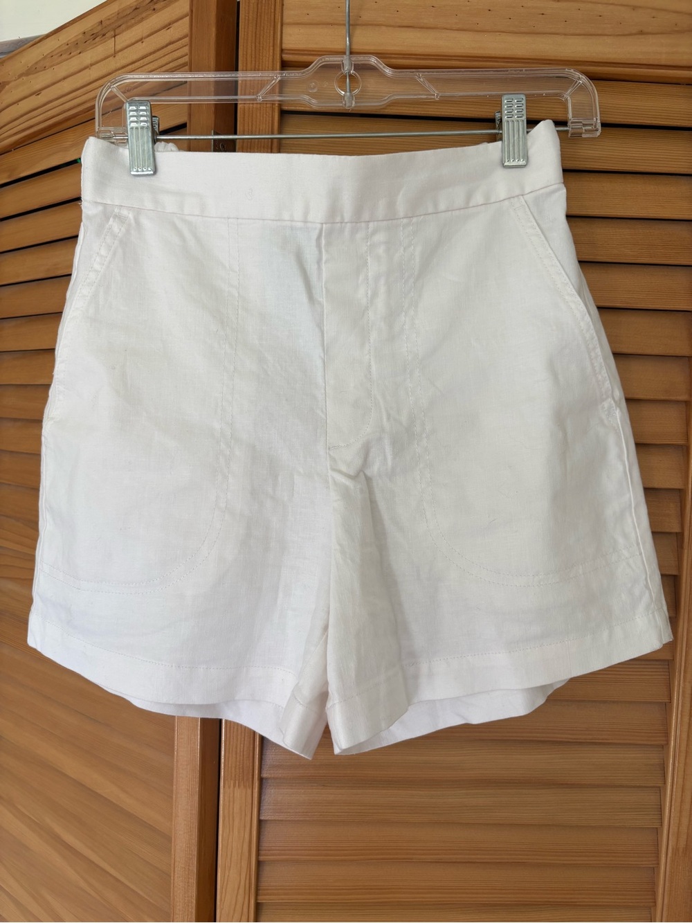 White Linen-Cotton Blend Shorts